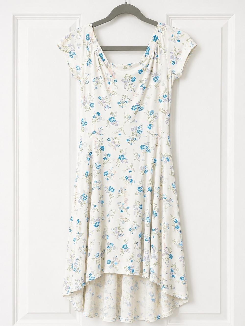 Ardene Cream Dress with Blue Floral Print - High-Low Hem